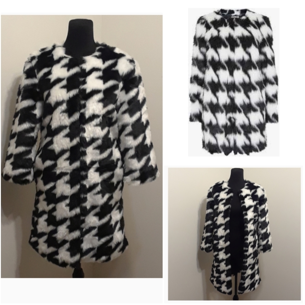 WD.NY Faux Fur Houndstooth Coat
